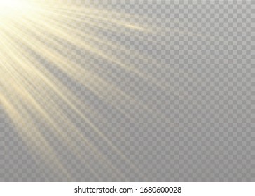 Efecto de luz especial de lente de luz solar transparente.flash de lente solar frontal. Desenfoque del vector a la luz de la radiación. Elemento de decoración. Rayos estelares horizontales y luz reflectante.