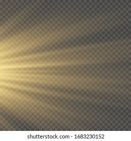 Vector transparent sunlight special lens flash light effect.front sun lens flash. Vector blur in the light of radiance. Element of decor. Horizontal stellar rays and searchligh