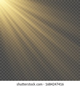 Vector transparent sunlight special lens flash light effect.front sun lens flash. Vector blur in the light of radiance. Element of decor. Horizontal stellar rays and searchligh