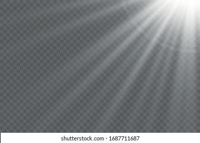 Vector transparent sunlight special lens flash light effect.front sun lens flash. Vector blur in the light of radiance. Element of decor. Horizontal stellar rays and searchlight.