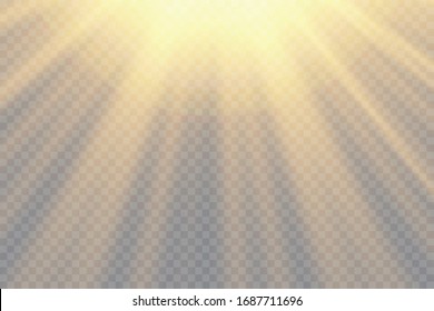 Vector transparent sunlight special lens flash light effect.front sun lens flash. Vector blur in the light of radiance. Element of decor. Horizontal stellar rays and searchlight.