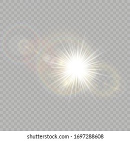 Vector transparent sunlight special lens flash light effect.front sun lens flash. Vector blur in the light of radiance. Element of decor.