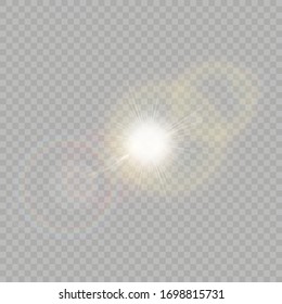 Efecto de luz especial de lente de luz solar transparente.flash de lente solar frontal. Desenfoque del vector a la luz de la radiación. Elemento de decoración.