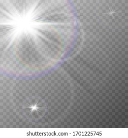 Efecto de luz especial de lente de luz solar transparente. Glare. Vector blur a la luz del brillo. Elemento decorativo.