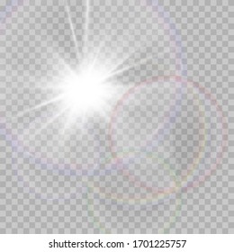 Vektortransparentes Sonnenlicht Sonderobjektiv Blitzlicht-Effekt. Schön. Vektorunschärfe im Licht des Glanzes. Dekorelement.