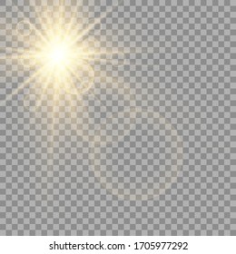 Vector transparent sunlight special lens flash light effect.front sun lens flash. Vector blur in the light of radiance. Element of decor.