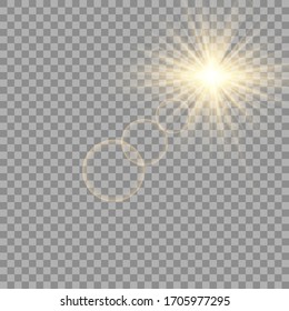 Vector transparent sunlight special lens flash light effect.front sun lens flash. Vector blur in the light of radiance. Element of decor.