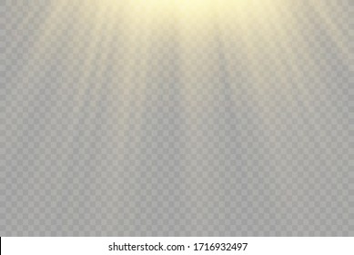 Efecto de luz especial de lente de luz solar transparente.flash de lente solar frontal. Desenfoque del vector a la luz de la radiación. Elemento de decoración. Rayos estelares horizontales y luz reflectante.