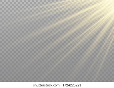 Vector transparent sunlight special lens flash light effect.front sun lens flash. Vector blur in the light of radiance. Element of decor. Horizontal stellar rays and searchlight.