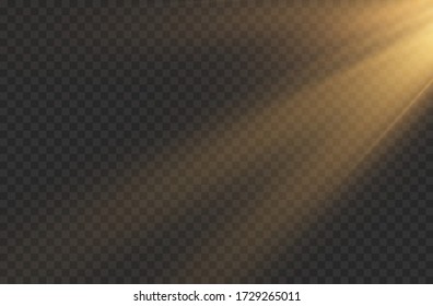 Vector transparent sunlight special lens flash light effect. Horizontal stellar rays and searchlight.