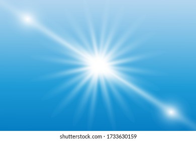 Vector transparent sunlight special lens flash light effect on a blue background
