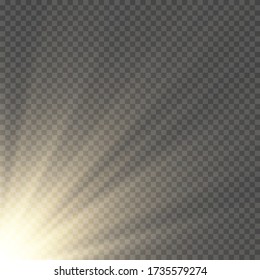 Efecto de luz de flash especial de lente de luz solar transparente.flash de lente solar frontal. El vector se desdibuja a la luz de la radiación. Elemento de decoración. Rayos estelares horizontales y luz reflectante. 