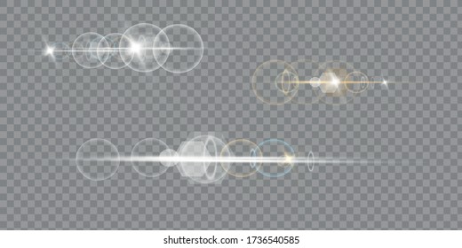 Vector transparent sunlight special lens flash light effect.front sun lens flash. Vector blur in the light of radiance. Element of decor.