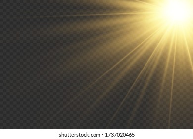 Vector transparent sunlight special lens flash light effect. Horizontal stellar rays and searchlight.
