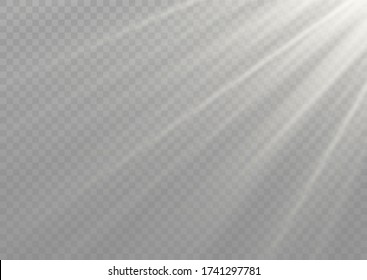 Efecto de luz de flash especial de lente de luz solar transparente.flash de lente solar frontal. El vector se desdibuja a la luz de la radiación. La decoración es blanca. Rayos estelares horizontales y luz reflectante.