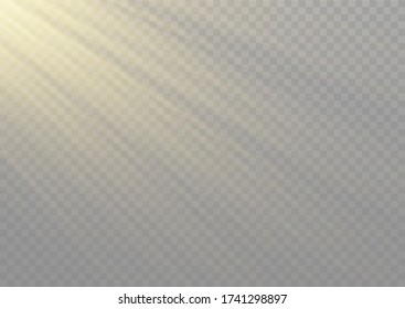 Vector transparent sunlight special lens flash light effect.front sun lens flash. Vector blur in the light of radiance. Element of decor. Horizontal stellar rays and searchlight.