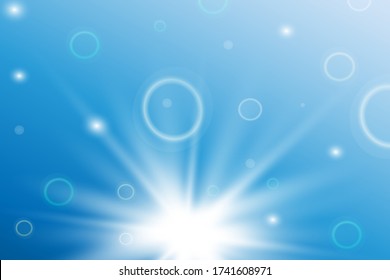 Vector transparent sunlight special lens flash light effect on a blue background