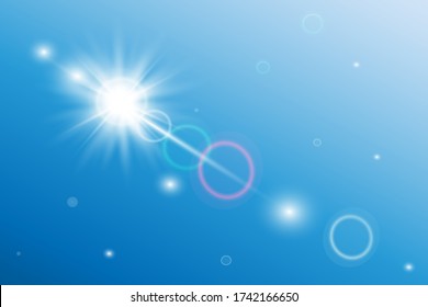Vector transparente Sonnenlicht spezielle Linse Blitzlicht-Effekt auf blauem Hintergrund