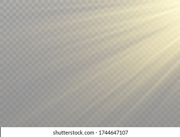 Efecto de luz de flash especial de lente de luz solar transparente.flash de lente solar frontal. El vector se desdibuja a la luz de la radiación. Elemento de decoración. Rayos estelares horizontales y luz reflectante.