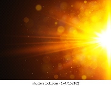 Vector transparent sunlight special lens flare light effect. Sun flash with rays and spotlight