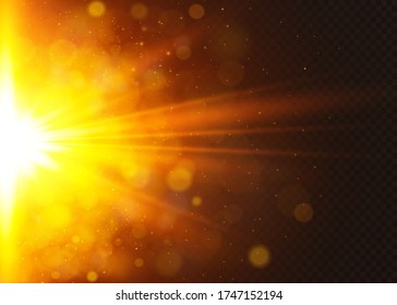Vector transparente Sonnenlicht besondere Linsenflare Lichteffekt. Sonnenblitz mit Strahlen und Spotlight