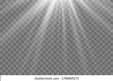 Vector transparent sunlight special lens flash light effect.front sun lens flash. Vector blur in the light of radiance. Element of decor. Horizontal stellar rays and searchlight.