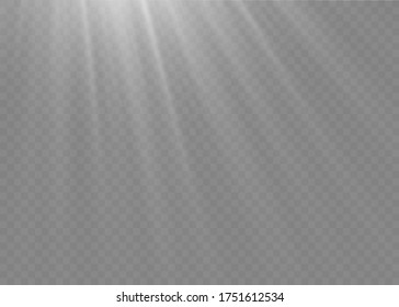 Vector transparent sunlight special lens flash light effect.front sun lens flash. Vector blur in the light of radiance. White element of decor. Horizontal stellar rays and searchlight.