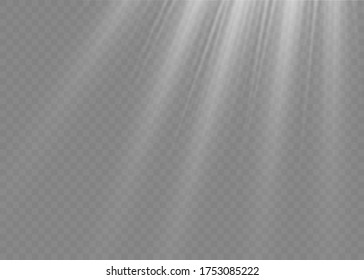 Vector transparent sunlight special lens flash light effect.front sun lens flash. Vector blur in the light of radiance. White element of decor. Horizontal stellar rays and searchlight.
