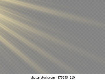 .Vector transparent sunlight special lens flash light effect.front sun lens flash. Vector blur in the light of radiance. Element of decor. Horizontal stellar rays and searchlight.