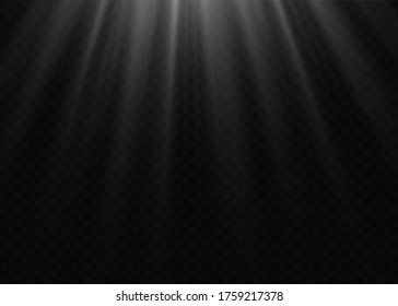 Efecto de luz de flash especial de lente de luz solar transparente.flash de lente solar frontal. El vector se desdibuja a la luz de la radiación. La decoración es blanca. Rayos estelares horizontales y luz reflectante.