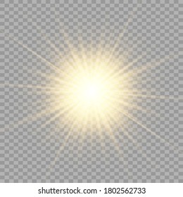 Vector transparent sunlight special lens flash light effect.front sun lens flash. Vector blur in the light of radiance. Element of decor. Horizontal stellar rays and searchlight.