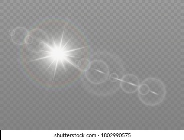 Vector transparent sunlight special lens flash light effect.front sun lens flash. Vector blur in the light of radiance. Element of decor.