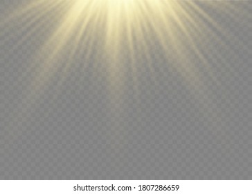 Vector transparent sunlight special lens flash light effect.front sun lens flash. Vector blur in the light of radiance. Element of decor. Horizontal stellar rays and searchlight.