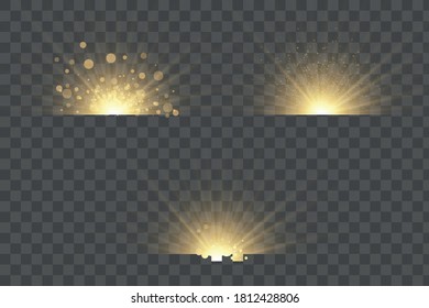 Vector transparent sunlight special lens flash light effect.front sun lens flash. Vector blur in the light of radiance. Element of decor. Horizontal stellar rays and searchlight.