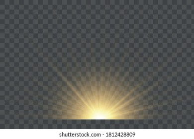 Vector transparent sunlight special lens flash light effect.front sun lens flash. Vector blur in the light of radiance. Element of decor. Horizontal stellar rays and searchlight.