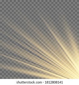 Vector transparent sunlight special lens flash light effect.front sun lens flash. Vector blur in the light of radiance. Element of decor. Horizontal stellar rays and searchlight.