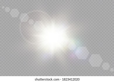 Vector transparent sunlight special lens flare light effect.Sun