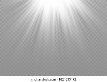 Efecto de luz de flash especial de lente de luz solar transparente.flash de lente solar frontal. El vector se desdibuja a la luz de la radiación. La decoración es blanca. Rayos estelares horizontales y luz reflectante.