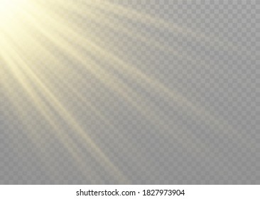 Efecto de luz de flash especial de lente de luz solar transparente.flash de lente solar frontal. El vector se desdibuja a la luz de la radiación. Elemento de decoración. Rayos estelares horizontales y luz reflectante.