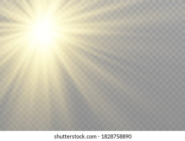 Vector transparent sunlight special lens flash light effect.front sun lens flash. Vector blur in the light of radiance. Element of decor. Horizontal stellar rays and searchlight.