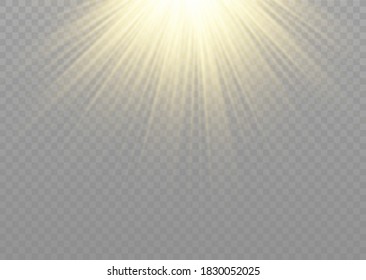 Vector transparent sunlight special lens flash light effect.front sun lens flash. Vector blur in the light of radiance. Element of decor. Horizontal stellar rays and searchlight.