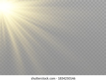 Efecto de luz de flash especial de lente de luz solar transparente.flash de lente solar frontal. El vector se desdibuja a la luz de la radiación. Elemento de decoración. Rayos estelares horizontales y luz reflectante.