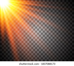 Vector transparent sunlight special lens flash light effect.front sun lens flash. Vector blur in the light of radiance