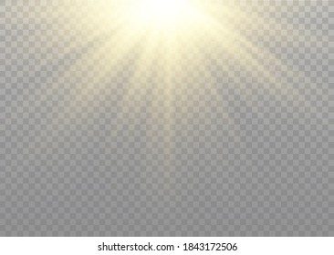 Vector transparent sunlight special lens flash light effect.front sun lens flash. Vector blur in the light of radiance. Element of decor. Horizontal stellar rays and searchlight.
