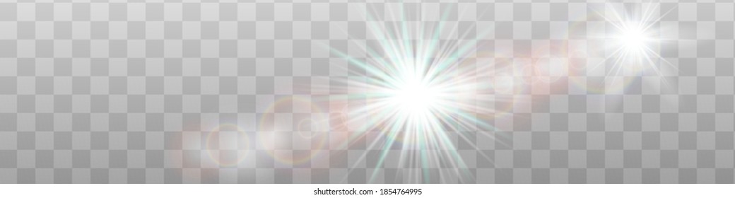 Vector transparent sunlight special lens flare light effect. Sun flash with rays and spotlight