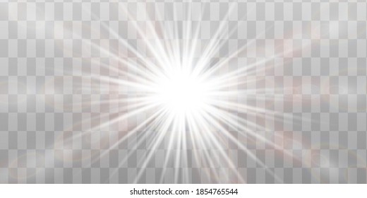 Vektortransparentes Sonnenlicht, spezieller Linsenflare-Lichteffekt. Sonnenblitz mit Strahlen und Spotlight