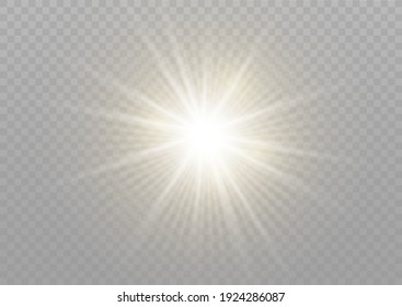 Vector transparent sunlight special lens flash light effect.front sun lens flash. Vector blur in the light of radiance. Element of decor. Horizontal stellar rays and searchlight.
