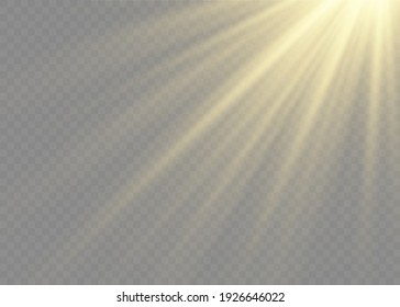 Vector transparent sunlight special lens flash light effect.front sun lens flash. Vector blur in the light of radiance. Element of decor. Horizontal stellar rays and searchlight.