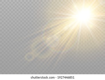 Vector transparent sunlight special lens flash light effect.front sun lens flash. Vector blur in the light of radiance. Element of decor. Horizontal stellar rays and searchlight.
