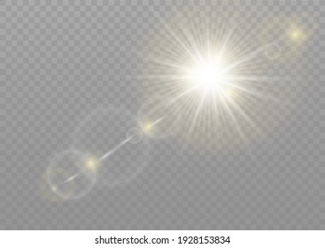 Vector transparent sunlight special lens flash light effect.front sun lens flash. Vector blur in the light of radiance. Element of decor. Horizontal stellar rays and searchlight.
